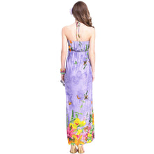 women beach dress bohemian print halterneck off shoulder beading ethnic backless party dress blue purple TIML66