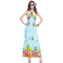 women beach dress bohemian print halterneck off shoulder beading ethnic backless party dress blue purple TIML66