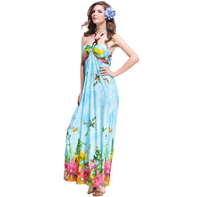 women beach dress bohemian print halterneck off shoulder beading ethnic backless party dress blue purple TIML66