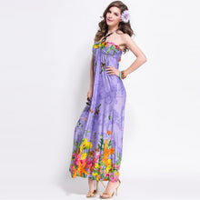women beach dress bohemian print halterneck off shoulder beading ethnic backless party dress blue purple TIML66