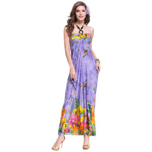 women beach dress bohemian print halterneck off shoulder beading ethnic backless party dress blue purple TIML66