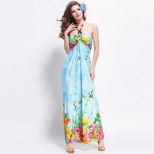Women Beach Dress Bohemian Print Halterneck Off Shoulder Beading Ethnic Backless Party Dress BluePurple TIML66 TIML66