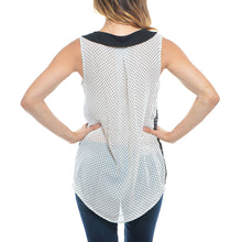 Women Blouse Polka Dot Peter Pan Collar Sleeveless Lace Asymmetric Hem Loose Top White TIML66 TIML66