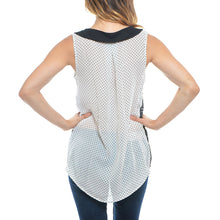 women blouse polka dot peter pan collar sleeveless lace asymmetric hem loose top white TIML66