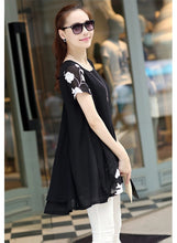 women blouses embroidery o neck short sleeve chiffon blouse white black loose fit casual tops blusa feminina TIML66