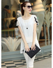 women blouses embroidery o neck short sleeve chiffon blouse white black loose fit casual tops blusa feminina TIML66