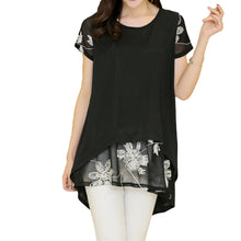 Women Blouses Embroidery O Neck Short Sleeve Chiffon Blouse WhiteBlack Loose Fit Casual Tops Blusa Feminina TIML66 TIML66