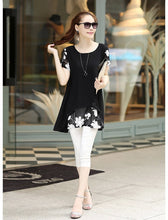 women blouses embroidery o neck short sleeve chiffon blouse white black loose fit casual tops blusa feminina TIML66