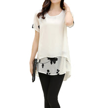 women blouses embroidery o neck short sleeve chiffon blouse white black loose fit casual tops blusa feminina TIML66
