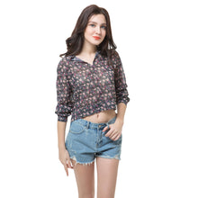 Women Blouses Flower Bow Print Chiffon Shirt Stand Collar Lantern Sleeve Button Women Tops Elegant Blouse Black TIML66 TIML66