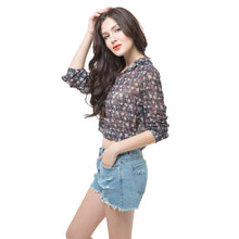 Women Blouses Flower Bow Print Chiffon Shirt Stand Collar Lantern Sleeve Button Women Tops Elegant Blouse Black TIML66 TIML66