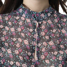 Women Blouses Flower Bow Print Chiffon Shirt Stand Collar Lantern Sleeve Button Women Tops Elegant Blouse Black TIML66 TIML66
