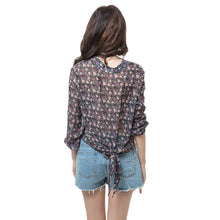 Women Blouses Flower Bow Print Chiffon Shirt Stand Collar Lantern Sleeve Button Women Tops Elegant Blouse Black TIML66 TIML66