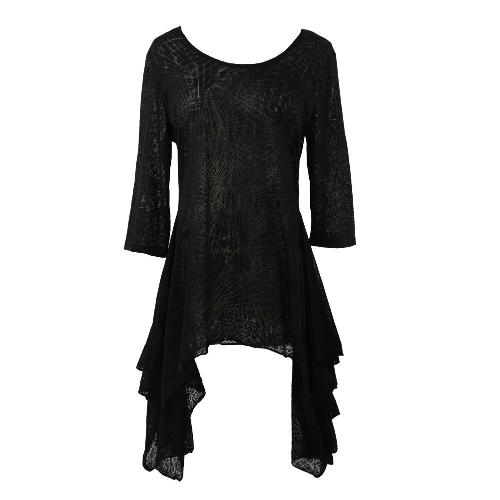 Women Casual T-Shirt O Neck Three Quarter Sleeve Tops Asymmetric Hem Loose T Shirt Plus Size BlackWhite TIML66 TIML66