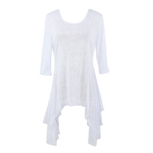 Women Casual T-Shirt O Neck Three Quarter Sleeve Tops Asymmetric Hem Loose T Shirt Plus Size BlackWhite TIML66 TIML66