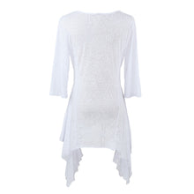 Women Casual T-Shirt O Neck Three Quarter Sleeve Tops Asymmetric Hem Loose T Shirt Plus Size BlackWhite TIML66 TIML66