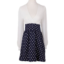 Women Chiffon Dress Deep V Neck Polka Dot Patchwork Side Zipper Long Sleeve Vestidos Femininos Mini Dress White TIML66 TIML66