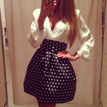 Women Chiffon Dress Deep V Neck Polka Dot Patchwork Side Zipper Long Sleeve Vestidos Femininos Mini Dress White TIML66 TIML66