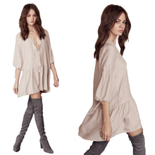 Women Dress Deep V Neck 3/4 Lantern Sleeve Casual Dress Vintage Tassel Woman Boho Dress Vestidos TIML66