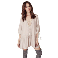 Women Dress Deep V Neck 34 Lantern Sleeve Casual Dress Vintage Tassel Woman Boho Dress Vestidos TIML66 TIML66