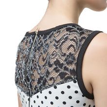 Women Dress Polka Dot Print Floral Lace Back Exposed Zipper Sleeveless Mini Elegant One-Piece White Dress TIML66 TIML66