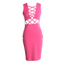 Women Hollow Out Midi Dress Solid Sleeveless Cross Strap Slim Bodycon Dress RoseBlack Pencil Dress Vestido De Festa TIML66 TIML66