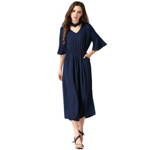 women jumpsuit v neck choker half flare sleeves chiffon rompers pockets elastic waist loose playsuit black grey blue TIML66