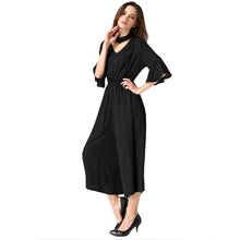 women jumpsuit v neck choker half flare sleeves chiffon rompers pockets elastic waist loose playsuit black grey blue TIML66