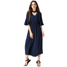 women jumpsuit v neck choker half flare sleeves chiffon rompers pockets elastic waist loose playsuit black grey blue TIML66