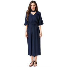 women jumpsuit v neck choker half flare sleeves chiffon rompers pockets elastic waist loose playsuit black grey blue TIML66
