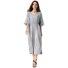 women jumpsuit v neck choker half flare sleeves chiffon rompers pockets elastic waist loose playsuit black grey blue TIML66