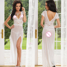 women lingerie mesh lace deep v neck front thigh split sexy nightdress gown erotic lingerie black red white TIML66