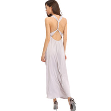 Women Long Maxi Dress Spaghetti Strap Sleeveless Hollow Out Backless Party Dress Casual Sundress Grey TIML66 TIML66