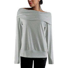 women loose tops off shoulder slash neck long sleeve t-shirts warm women tops blusas grey coffee TIML66
