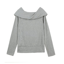 Women Loose Tops Off Shoulder Slash Neck Long Sleeve T-shirt Warm Women Tops Blusas GreyCoffee TIML66 TIML66
