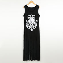 Women Maxi Dress Geometry Print Tassel Casual Dresses Sleeveless Long Tank Dress Sundress Black TIML66 TIML66