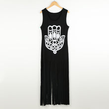 women maxi dress geometry print tassel casual dresses sleeveless long tank dress sundress black TIML66