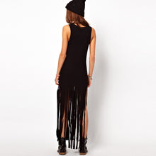 women maxi dress geometry print tassel casual dresses sleeveless long tank dress sundress black TIML66