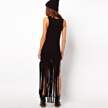 Women Maxi Dress Geometry Print Tassel Casual Dresses Sleeveless Long Tank Dress Sundress Black TIML66 TIML66
