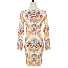 Women Sexy Bodycon Dress Floral Print O-Neck Long Sleeve Pencil Dress Bandage Dress Clubwear Yellow TIML66 TIML66