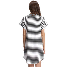 women stripe dress v neck short batwing sleeves curve hem casual t-shirts dress vestidos white TIML66
