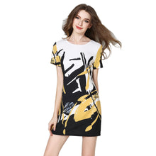 women dress printedcolor block zipper fastening round neck party dress short sleeve elegant vestidos TIML66