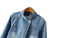 women two piece set suit bleached crop denim jacket coat pleated solid vest tank dress twinset blue TIML66