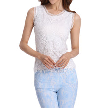 women vintage crochet lace tops casual sexy round neck sleeveless shirt hollow out women blouses white TIML66