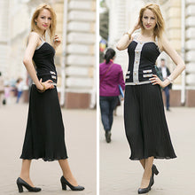 Women Wide Leg Pants Pleated Chiffon Elastic Waist Loose Capris Flare Cropped Trousers Culottes Black TIML66 TIML66