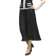 Women Wide Leg Pants Pleated Chiffon Elastic Waist Loose Capris Flare Cropped Trousers Culottes Black TIML66 TIML66