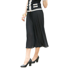 Women Wide Leg Pants Pleated Chiffon Elastic Waist Loose Capris Flare Cropped Trousers Culottes Black TIML66 TIML66