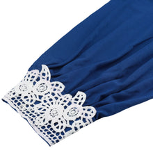 women dress lantern sleeves lace patchwork knee length pencil dress elegant office dress vestidos royal blue TIML66
