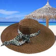 women sun hat straw hat wide large brim beach cap with leopard ribbon orange TIML66