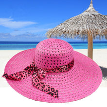 women sun hat straw hat wide large brim beach cap with leopard ribbon orange TIML66